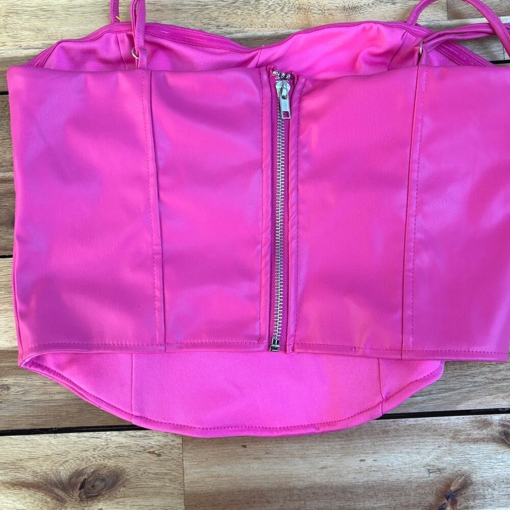 Jolie & Joy Hot Pink Faux Leather Corset Top –‎ Lace-Up Sides – Y2K Style – M - Picture 3 of 6